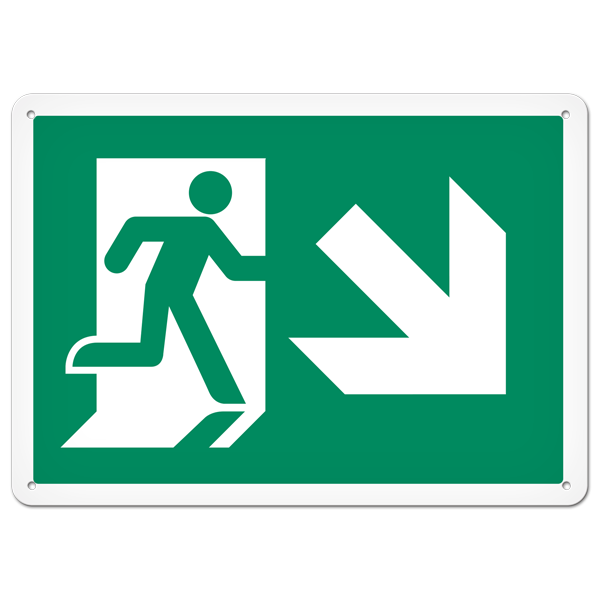 RUNNING MAN with RIGHT DOWN ARROW PrimeGuard®  Egress Marking Safety Sign (10 in X 14 in)