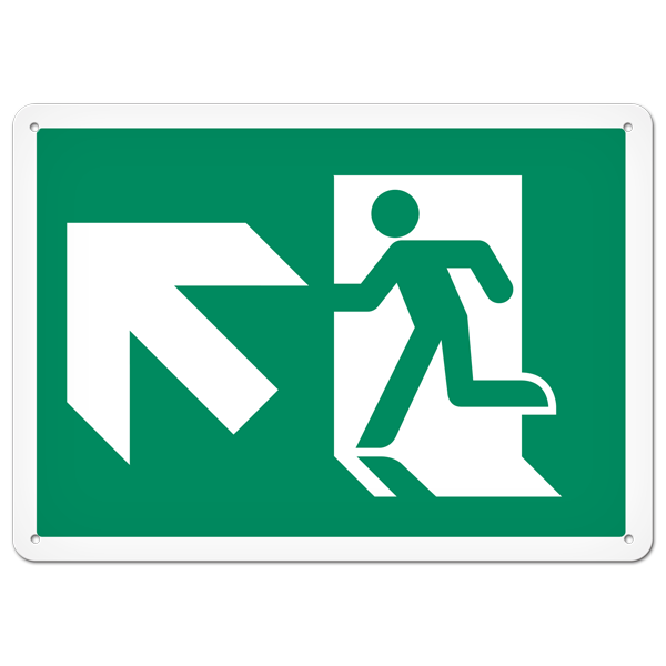 RUNNING MAN with LEFT UP ARROW PrimeGuard®  Egress Marking Safety Sign (10 in X 14 in)