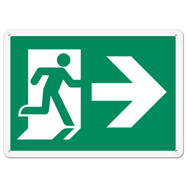 RUNNING MAN with RIGHT ARROW PrimeGuard®  Egress Marking Safety Sign (10 in X 14 in)