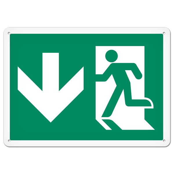RUNNING MAN with DOWN ARROW PrimeGuard®  Egress Marking Safety Sign (10 in X 14 in)