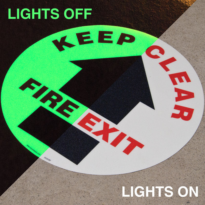FS1018GL KEEP CLEAR FIRE EXIT Glow-in-the-Dark Textured Anti-Slip Grip Adhesive Floor Sign (17 in dia. circle)