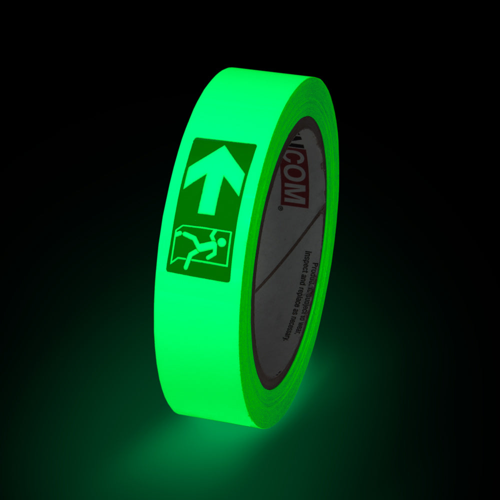 Fire Exit Directional Glow-in-the-Dark Phololuminescent Adhesive Safety Tape (1 in x 30 ft)