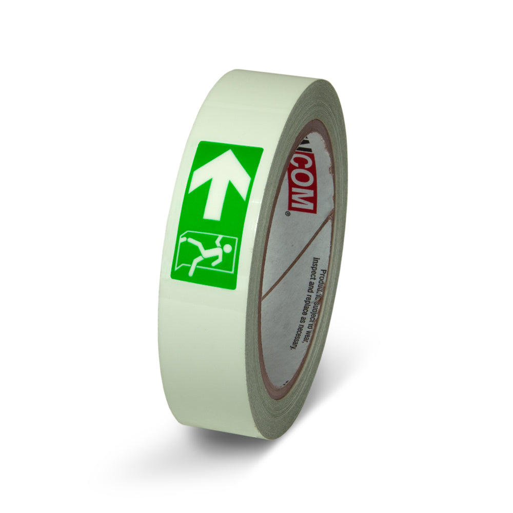 Fire Exit Directional Glow-in-the-Dark Phololuminescent Adhesive Safety Tape (1 in x 30 ft)