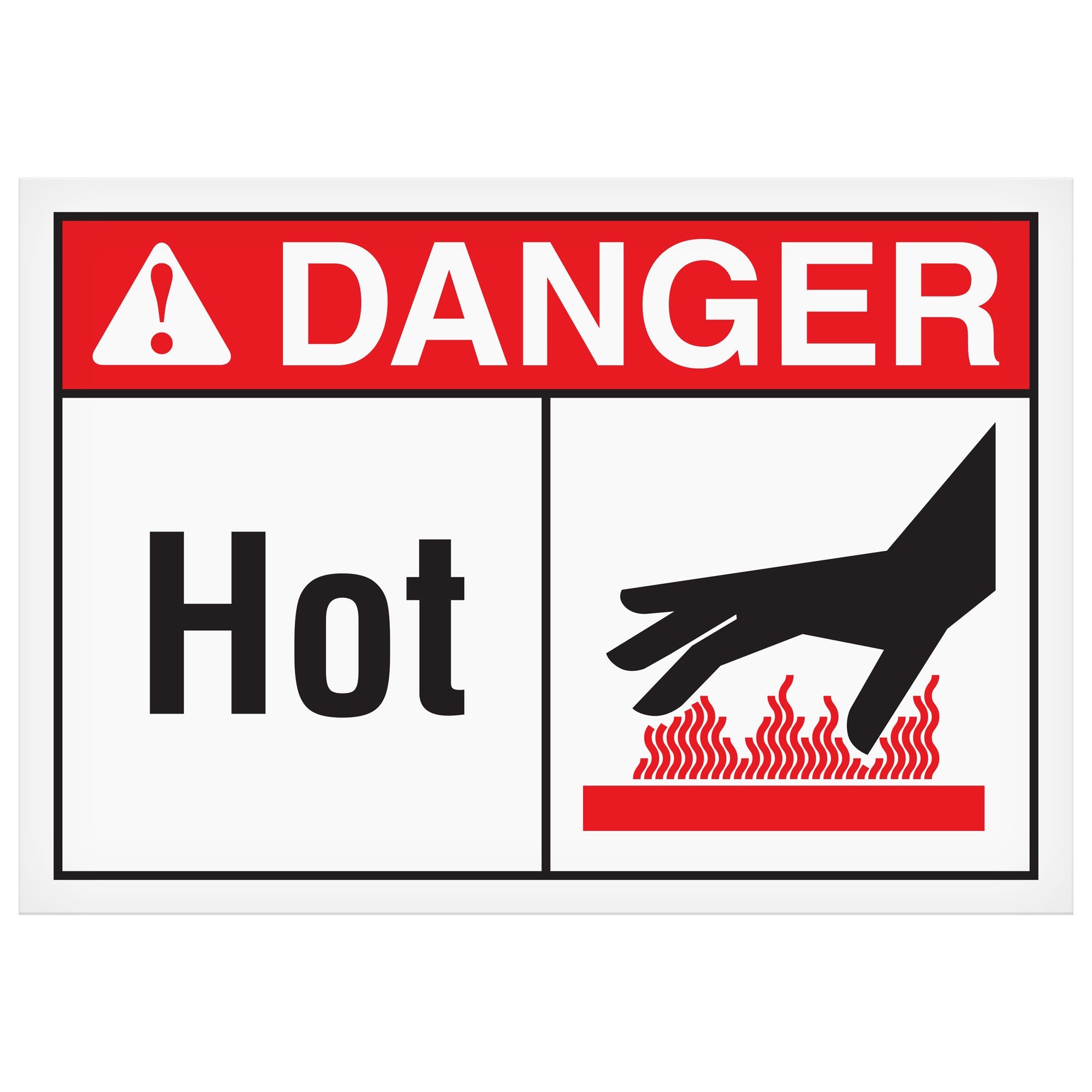 MGD102 DANGER HOT Machine and Equipment Safety Hazard Warning Laminated Decals (3.5 in x 5") 8 per Sheet