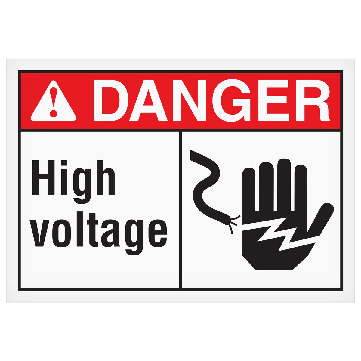 MGD104 DANGER HIGH VOLTAGE Machine and Equipment Safety Hazard Warning Laminated Decals (3.5 in x 5") 8 per Sheet