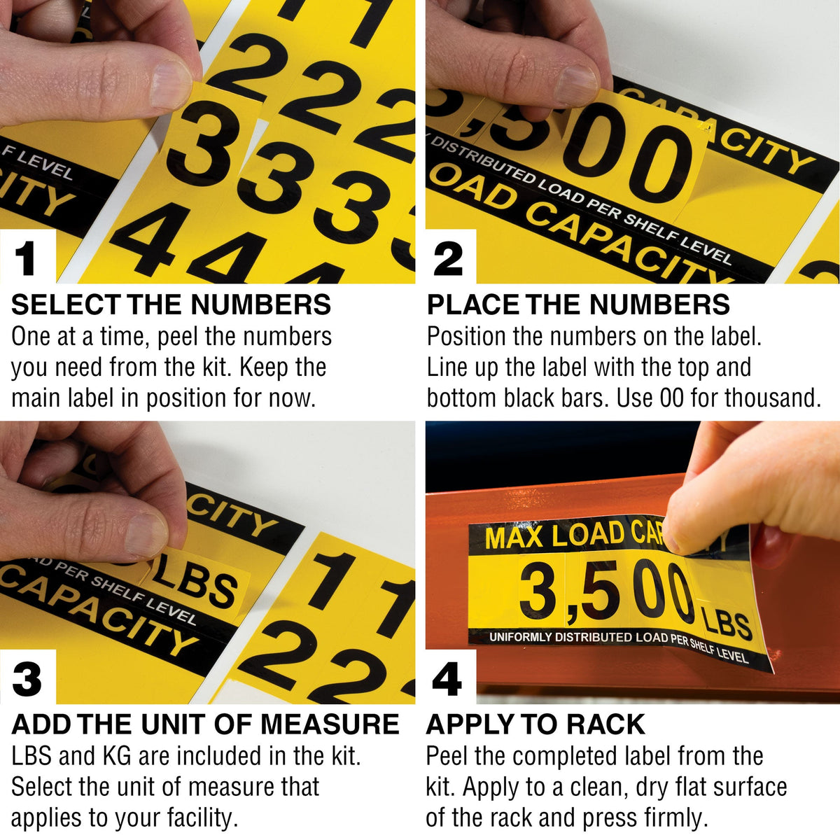 MXCAP257 Build Your Own Maximum Capacity Weight Rack Identification Label Sheet (2.5 in x 7 in) 5 Per Sheet Detailed Applicaton Instructions