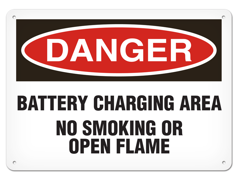 DANGER BATTERY CHARGING AREA NO SMOKING OR OPEN FLAME PrimeGuard® Traditional OSHA Style Safety Sign 