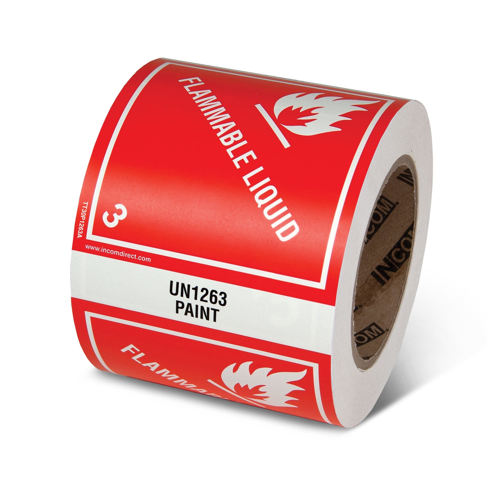 TA30P1263 Class 3 UN1263A FLAMMABLE LIQUID PAINT Hazmat Hazardous Material DOT Worded Preprinted Tabbed Shipping Labels (4 in x 4.75 in) 500 /roll