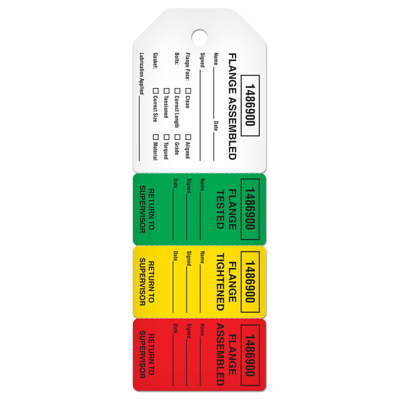 TG8034PT100CN 4-Part Perforated FLANGE VALVE INSPECTION DuraPly™ Tag with Individual Conesecutive Numbering (2.75 in x 7.9 in) 100 /pkg