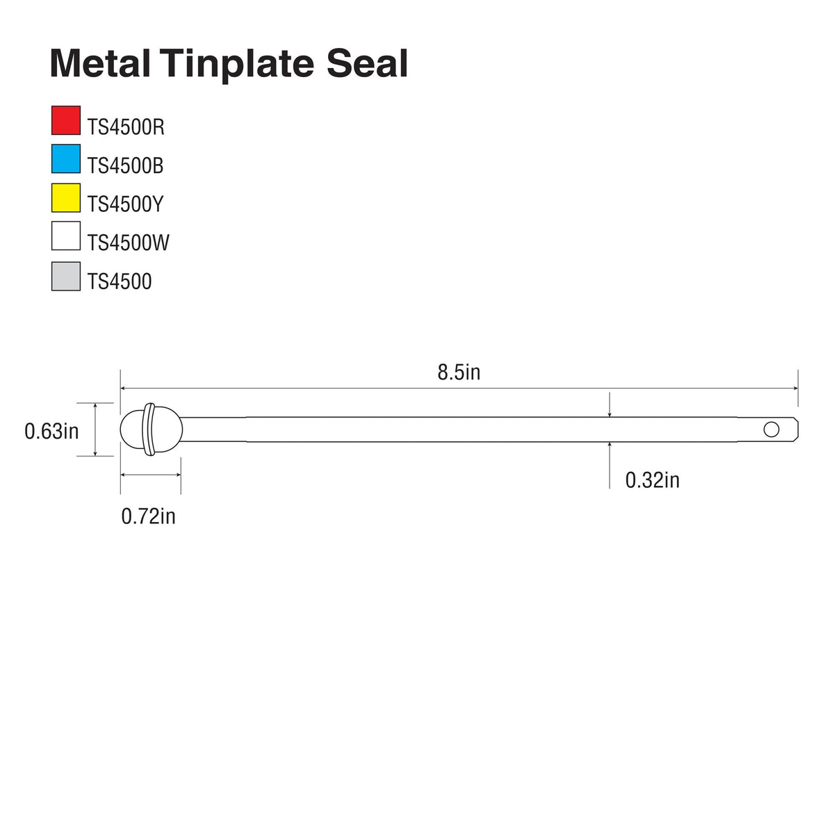TS4500-series Tinplate Metal Tamper Evident Transport Trailer and Security Seals (1,000 /case) line drawing with dimensions