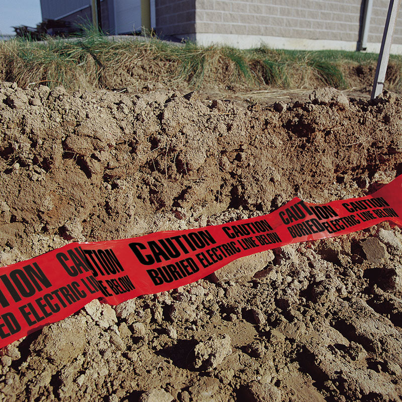 CAUTION BURIED HIGH VOLTAGE LINE BELOW Red/Black Underground Utility Marking Warning Roll Tape (1,000 ft) - Price per Roll