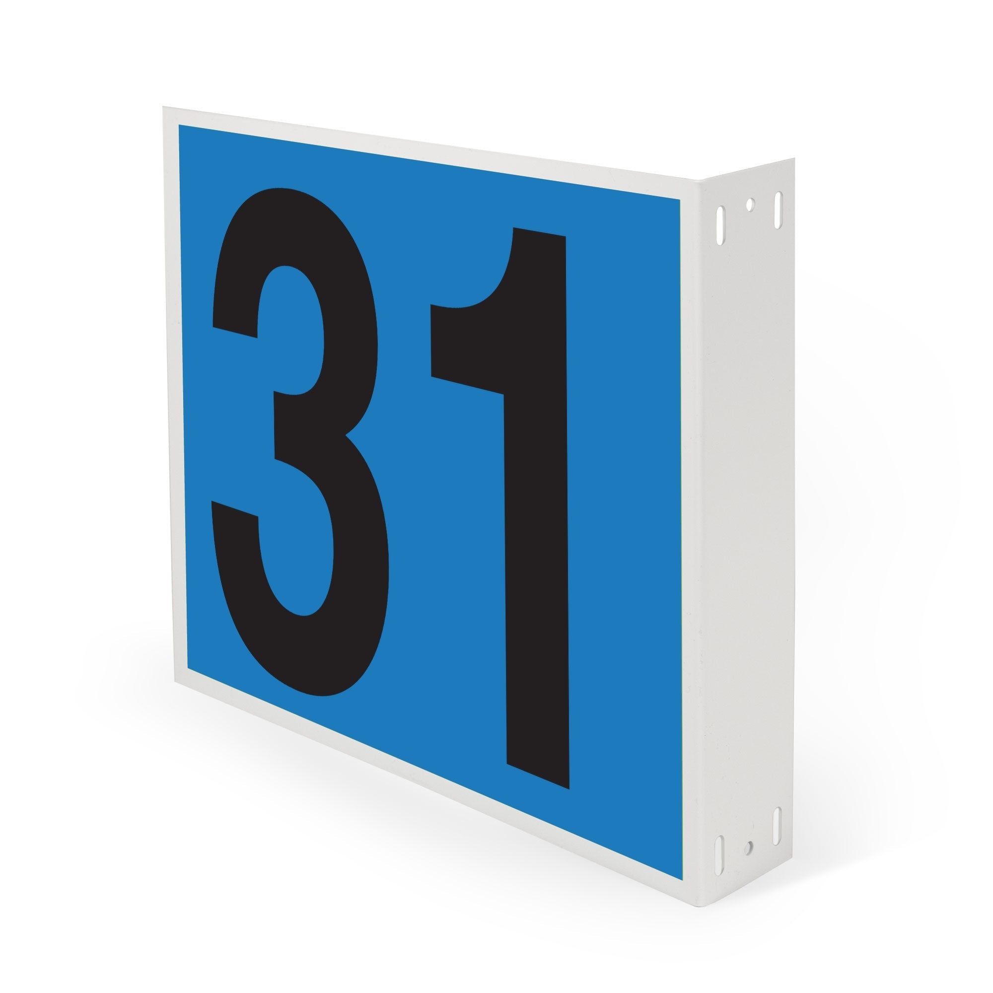 WML10PK31B Heavy Duty Warehouse Aisle Location Signs (12 in x 10 in) Consecutively Numbered with L-Bend Printed Both Sides (10 /pkg) Numbers 31-40 Blue