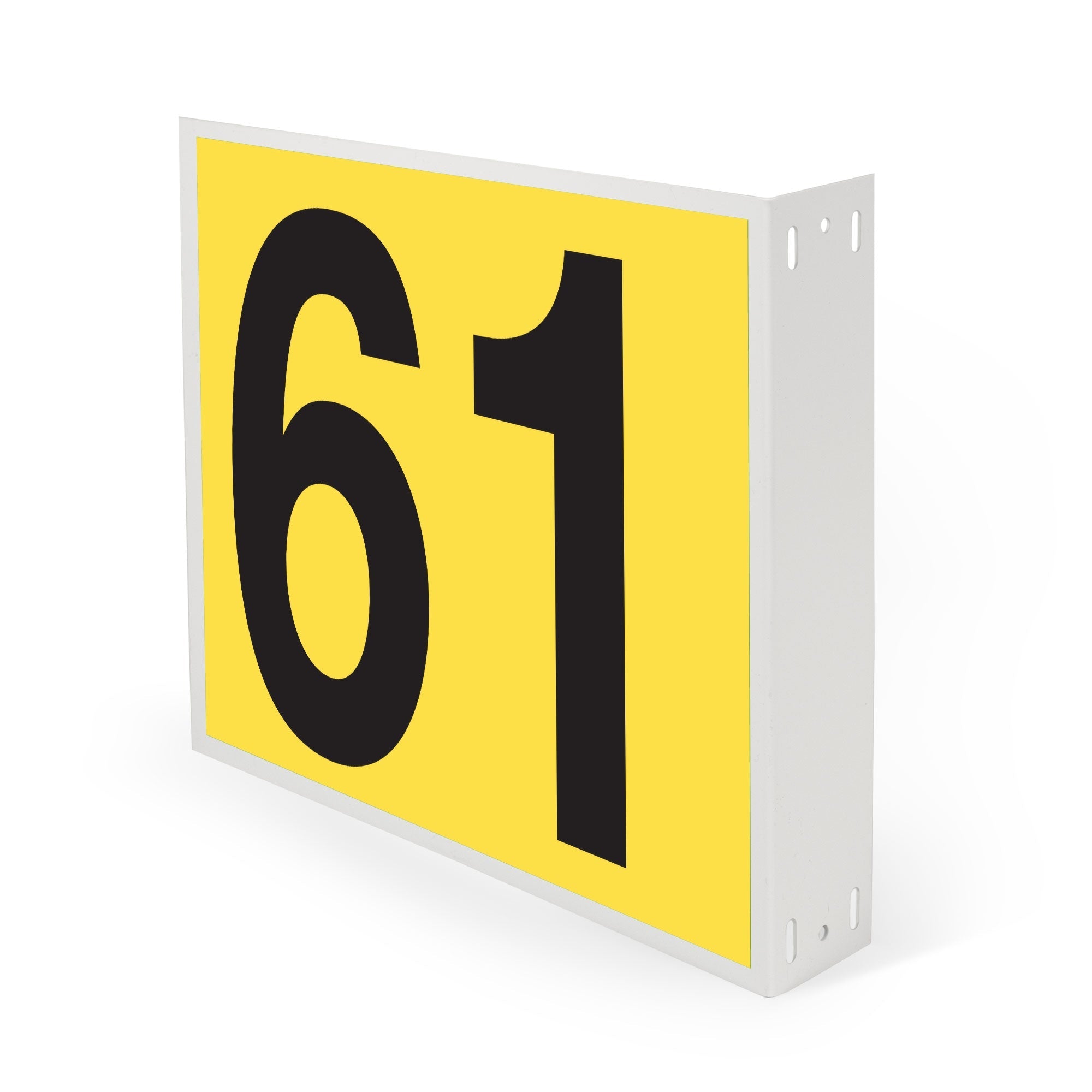 WML10PK61Y Heavy Duty Warehouse Aisle Location Signs (12 in x 10 in) Consecutively Numbered with L-Bend Printed Both Sides (10 /pkg) Numbers 61-70 Yellow