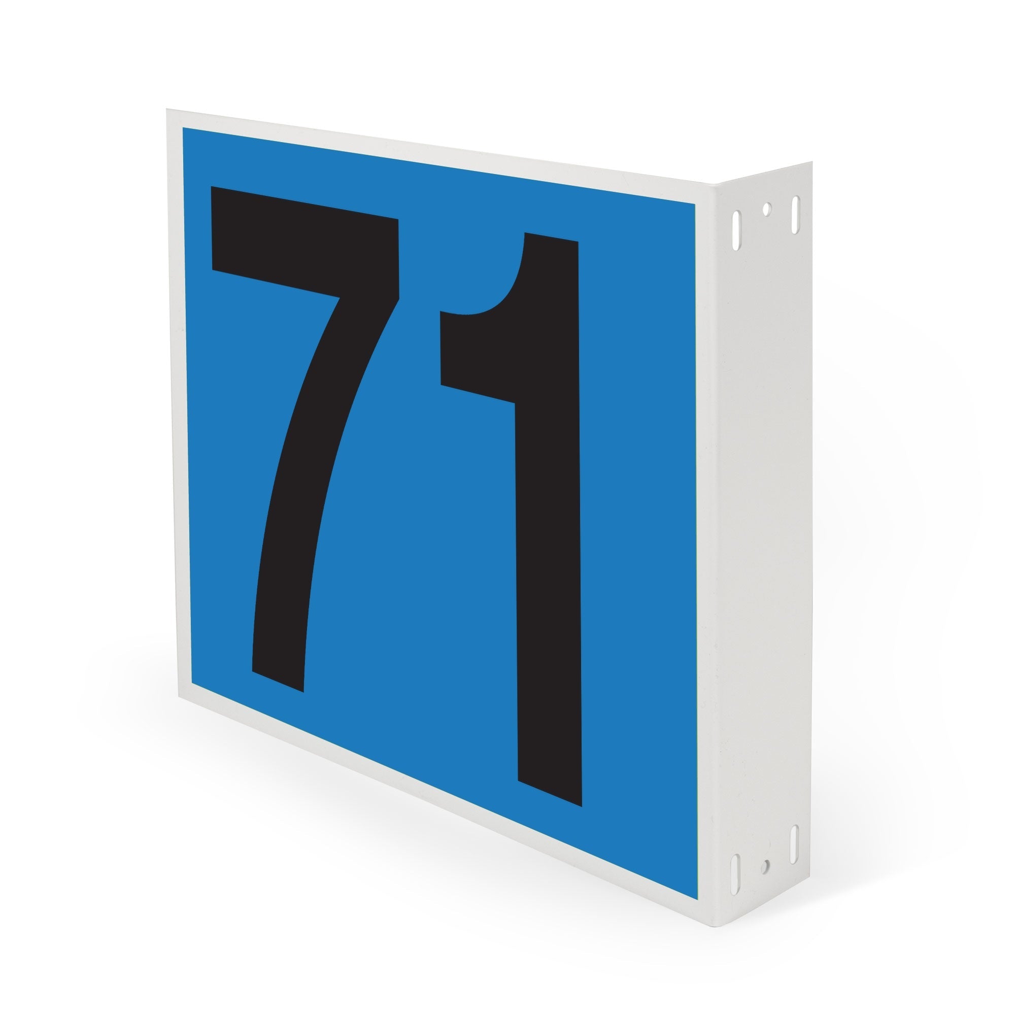 WML10PK71B Heavy Duty Warehouse Aisle Location Signs (12 in x 10 in) Consecutively Numbered with L-Bend Printed Both Sides (10 /pkg) Numbers 71-80 Blue