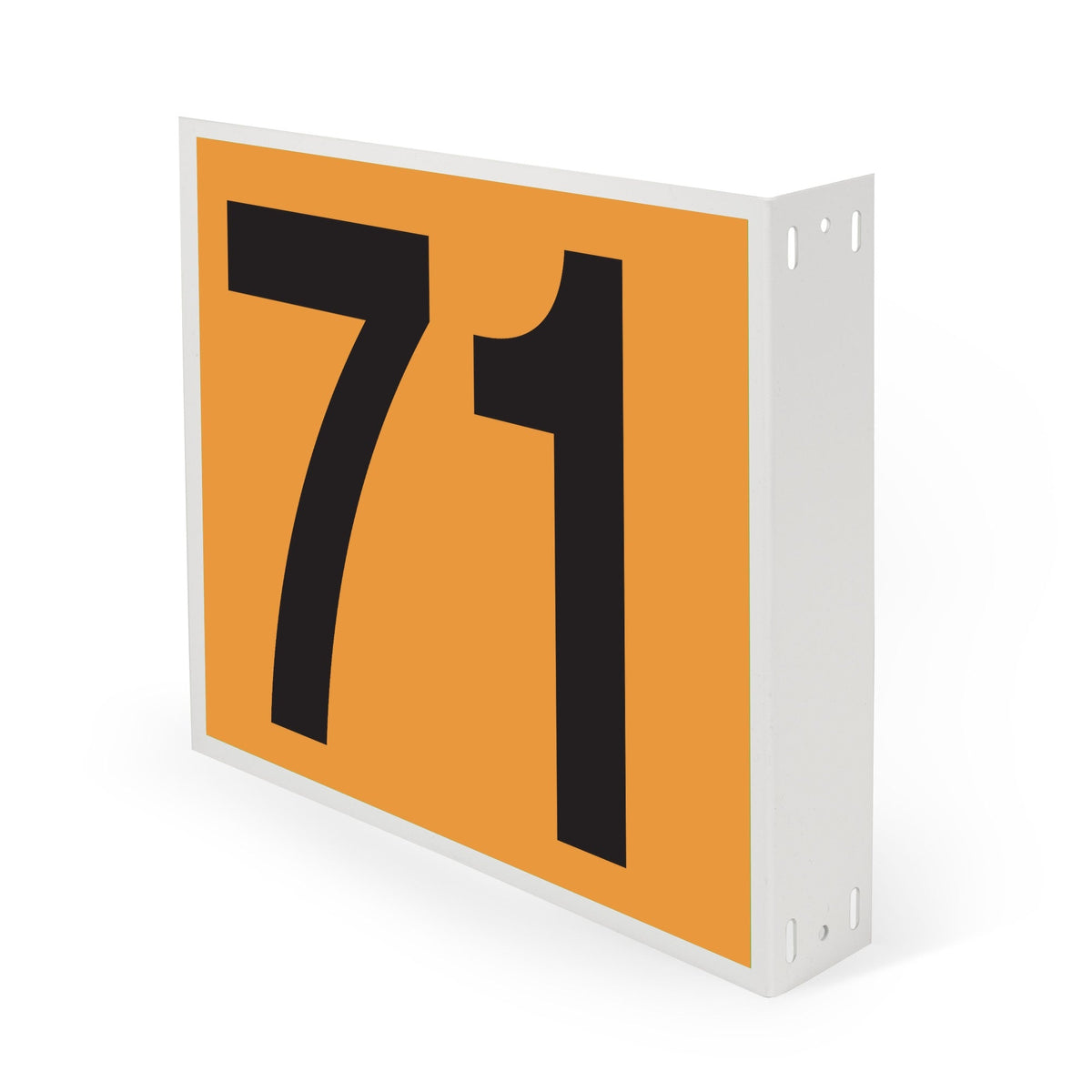 WML10PK71N Heavy Duty Warehouse Aisle Location Signs (12 in x 10 in) Consecutively Numbered with L-Bend Printed Both Sides (10 /pkg) Numbers 71-80 Orange