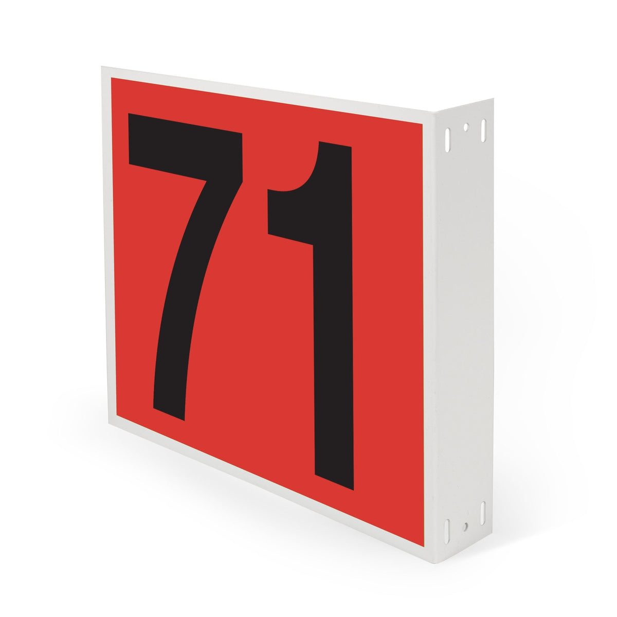 WML10PK71R Heavy Duty Warehouse Aisle Location Signs (12 in x 10 in) Consecutively Numbered with L-Bend Printed Both Sides (10 /pkg) Numbers 71-80 Red