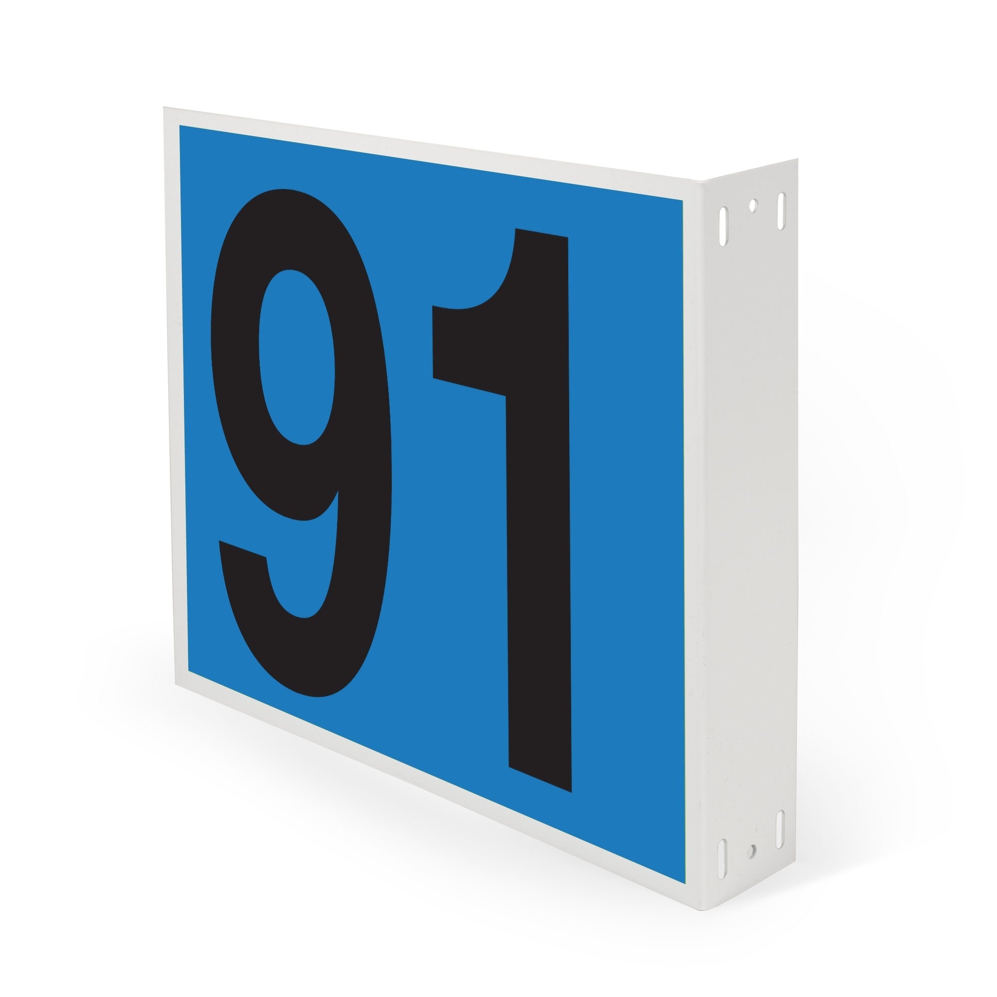 WML10PK91B Heavy Duty Warehouse Aisle Location Signs (12 in x 10 in) Consecutively Numbered with L-Bend Printed Both Sides (10 /pkg) Numbers 91-100 Blue