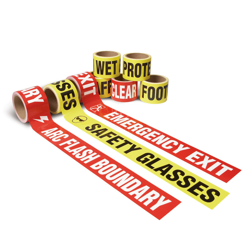 WTP101 SAFETY GLASSES Black on Yellow Printed Safety Message Warehouse Floor Marking Tape (3 in x 54 ft)